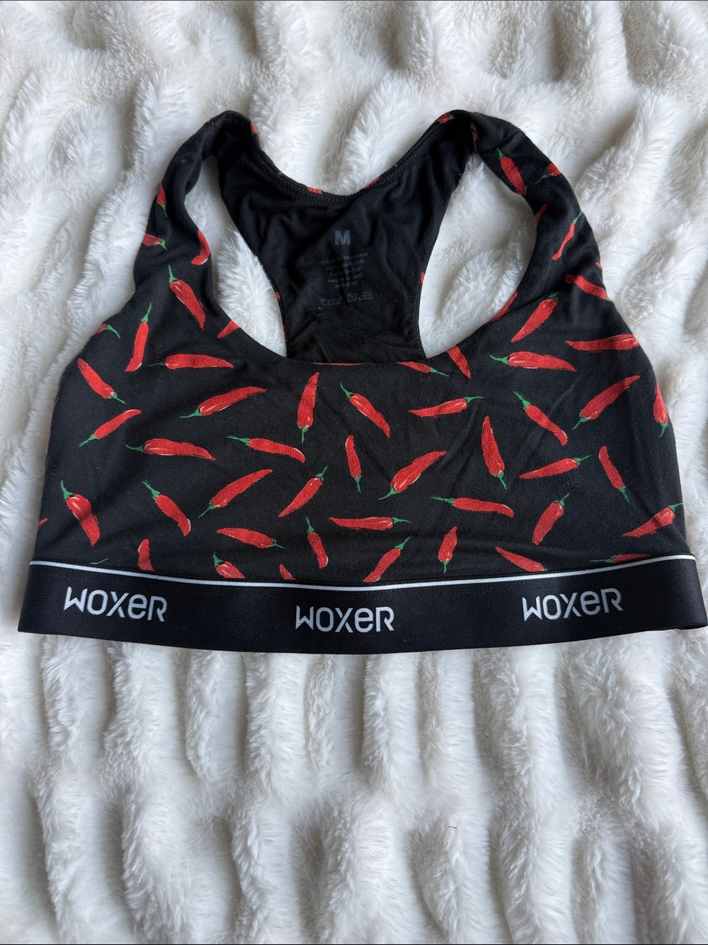 LIMITED EDITION Woxer Black Boss 2.0 Bra with Red Chili Pepper Print